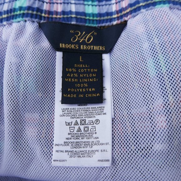 Brooks Brothers 346 Swim Trunks Shorts Plaid Mesh Liner Pockets Logo L 8inch - Picture 6 of 8